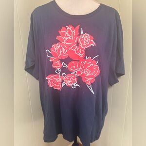 J. Crew Navy Blue Tee Red Floral Print Size 3X Neutral Casual Spring Preppy